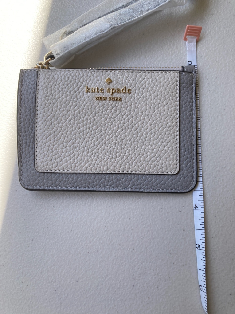 Kate Spade Pebbled Leather Lena Colorblock Small Card Holder Wristlet Grey White - Picture 12 of 16